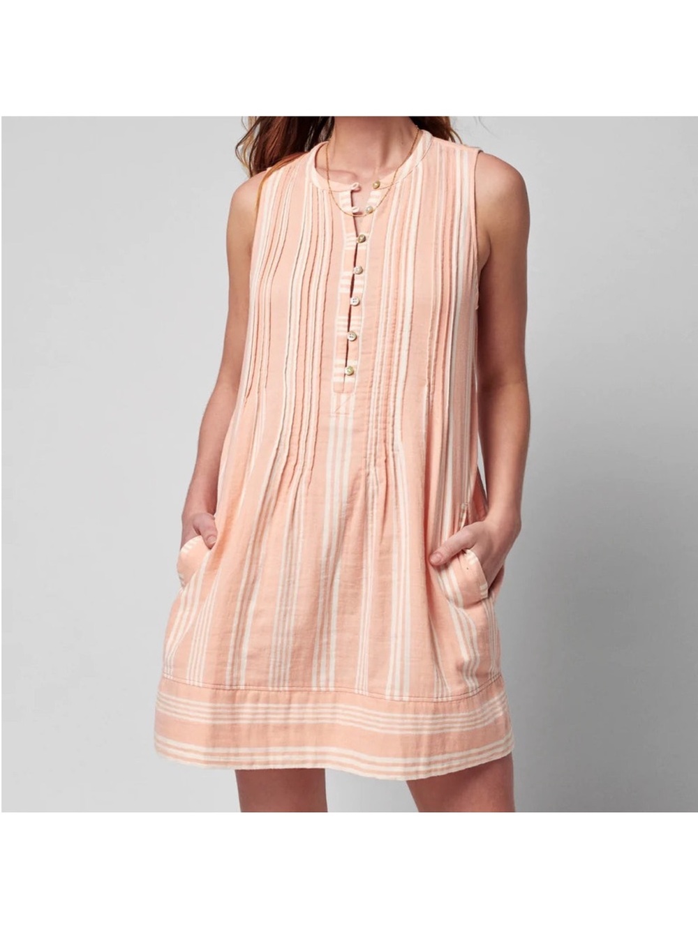 FAHERTY Isha Dress Sepia Neutral Stripe Gauze Orange White Size XS